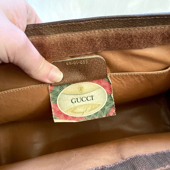 Gucci Vintage Clutch Brown Web Bag Logo Monogram Interlocking GG Stripe - Picture 14 of 16